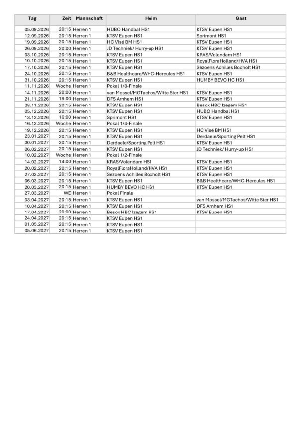 Spielplan Herren 1 Saison 2026-2027