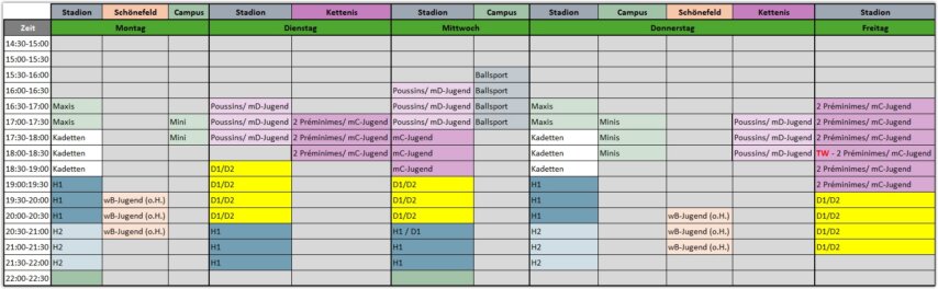 Trainingszeiten KTSV Eupen Saison 2026-2027